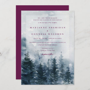 Wilde Pijnen   Navy + Berry Wedding Invitation Kaart