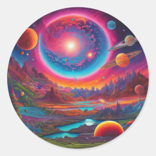 Wilde planeten psychedelische kunst ronde sticker