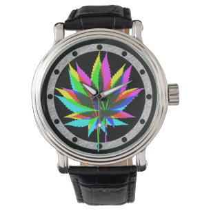Wilde Plant Leafs - neonkleurig + uw ideeën Horloge