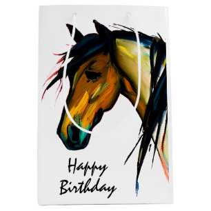 Wilde Pony Waterverf Paard Gelukkig Verjaardag Medium Cadeauzakje