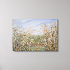 Wilde rand van een Natuurlijke Pond Waterverf Druk Canvas Afdruk