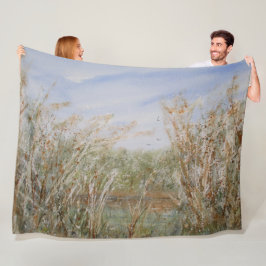 Wilde rand van een Natuurlijke Pond Waterverf Druk Fleece Deken