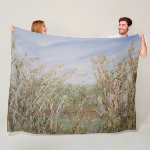 Wilde rand van een Natuurlijke Pond Waterverf Druk Fleece Deken