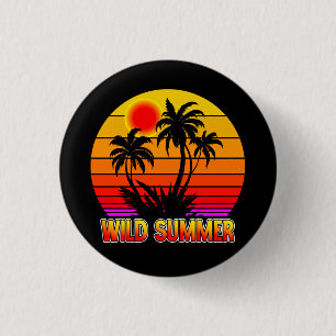 Wilde Retro Zomer Stemmingen met Palmboom Ontwerp Ronde Button 3,2 Cm