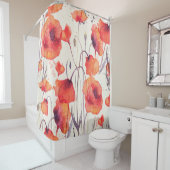 Wilde rode klaprozen, waterverf douchegordijn (In situ)