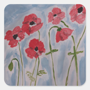 Wilde rode papaver vierkante sticker