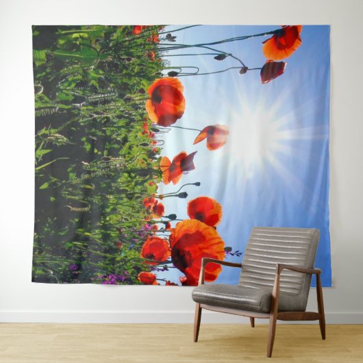 Wilde rode papavers bloemen wandkleed (In Situ (horizontaal))