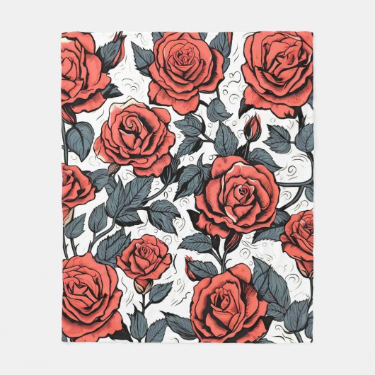 Wilde rode rozen fleece deken (Voorkant)