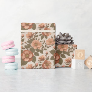 Wilde Roos Bloeit In Aardse Tinten Van Terracotta  Cadeaupapier