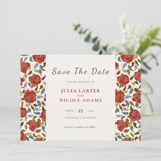 Wilde Roos Bloemblaadjes Tuin Affaire Trouwen Save The Date (Staand voorkant)