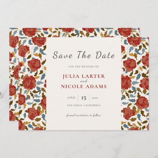 Wilde Roos Bloemblaadjes Tuin Affaire Trouwen Save The Date (Voorkant / Achterkant)