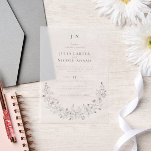 Wilde Roos Bloemblaadjes Tuin Affaire Trouwen Vellum Uitnodigingen