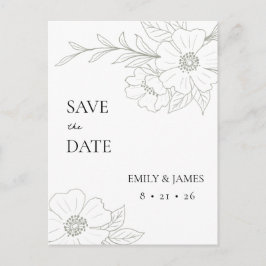 Wilde Roos in Sage Eenvoudig Bewaar de datum Briefkaart