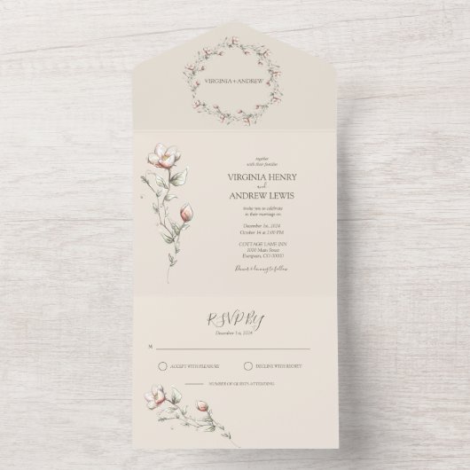 Wilde Roos Trouw Alles in Eén Trouw Uitnodiging (Binnen)