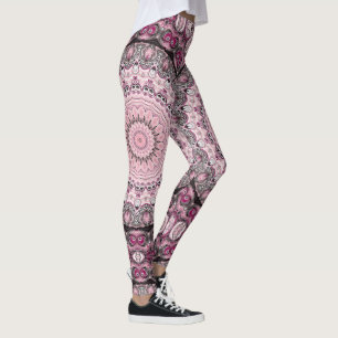 Wilde roze en zwarte Medallion-ontwerp Leggings