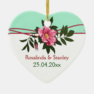 Wilde roze roos bloemen bruiloft mint groene keeps keramisch ornament