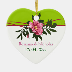 Wilde roze roos bloemenbruiloftslimoen groene keep keramisch ornament