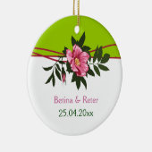 Wilde roze roos bloemenbruiloftslimoen groene keep keramisch ornament (Rechts)