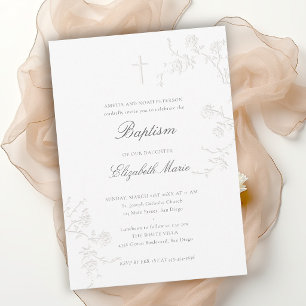 Wilde Rozen Delicate Garden Klassiek Wit Doopsel Kaart