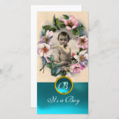 WILDE ROZEN EN AQUA BLUE GEM MONOGRAM AANKONDIGING (Voorkant / Achterkant)