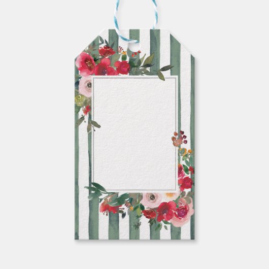 Wilde Rozen en Basil Green Stripes Wine Label Cadeaulabel (Voorkant)