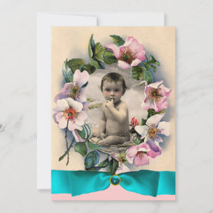 WILDE ROZEN EN BLAUWE RIBBON FOTO-MONOGRAM KAART
