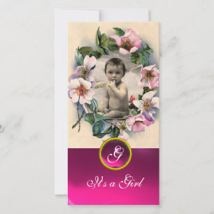 WILDE ROZEN EN ROZE EDELSTEEN MONOGRAM AANKONDIGING
