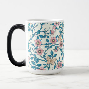 Wilde rozen en vlinders /roze/blauw/crème magische mok