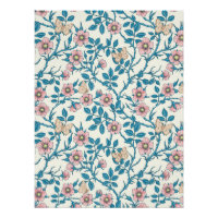 Wilde rozen en vlinders /roze/blauw/crème