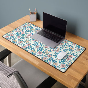 Wilde rozen en vlinders /roze/blauw/cremewit bureaumat