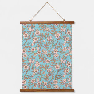 Wilde rozen en vlinders /roze/bruin/bassin hangend wandkleed
