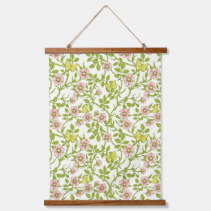 Wilde rozen en vlinders /roze/lichtgroen/geel hangend wandkleed