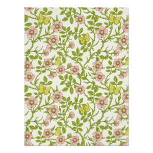 Wilde rozen en vlinders /roze/lichtgroen/geel perfect poster