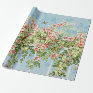 WILDE ROZEN ,GROENE BLADEREN ,VLIEGENDE VOGEL IN B CADEAUPAPIER