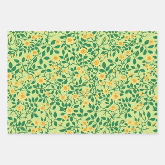 Wilde rozen in geel en groen inpakpapier vel (Voorkant)