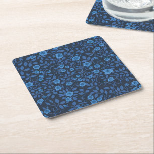 Wilde rozen in het blauw vierkante kartonnen onderzetter