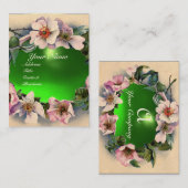 WILDE ROZEN MET GROENE GEM STONE MONOGRAM VISITEKAARTJE (Voorkant / Achterkant)