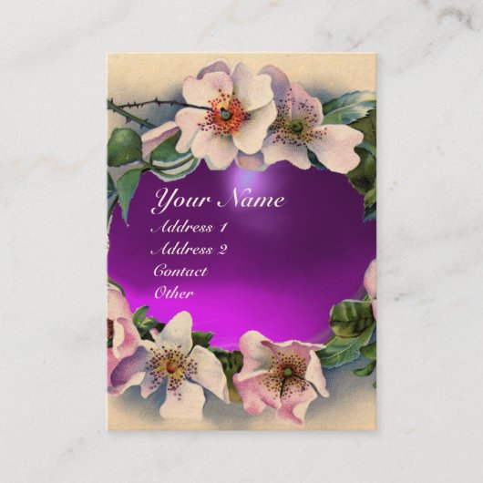 WILDE ROZEN MET PAARSE EDELSTEEN MONOGRAM VISITEKAARTJE (Voorkant)