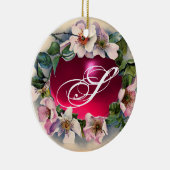 WILDE ROZEN MET PINK FUCHSIA GEM STONE MONOGRAM KERAMISCH ORNAMENT (Rechts)