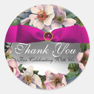 WILDE ROZEN MET PINK RIBBON, bedankt Ronde Sticker