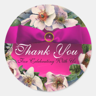 WILDE ROZEN MET PINK RIBBON, bedankt Ronde Sticker