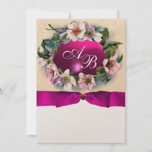 WILDE ROZEN MET PINK RIBBON, MONOGRAM Gold Metal Kaart