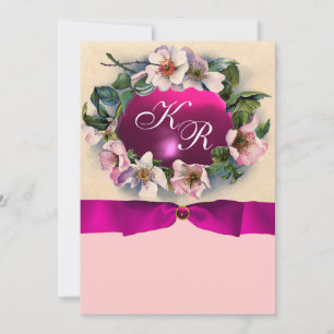 WILDE ROZEN MET PINK RIBBON,MONOGRAM KAART