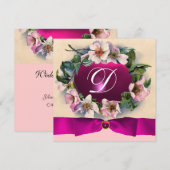 WILDE ROZEN MET PINK RIBBON,MONOGRAM KAART (Voorkant / Achterkant)
