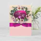 WILDE ROZEN MET ROZE LINTJE , MONOGRAMME KAART (Staand voorkant)