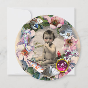 WILDE ROZEN, SEA SHELLS BABY SHOWER FOTO TEMPLATE KAART