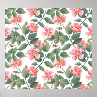 Wilde Rozen Waterverf Bloemen Naadloos Poster
