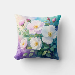 Wilde Rozen Wit Roze Blauw Turkoois Paars Waterver Kussen