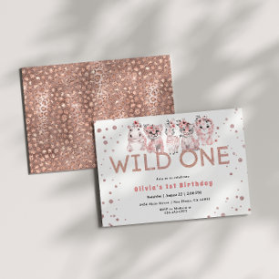 Wilde Safari Dier Roze Goud 1e Verjaardag Meisje Kaart