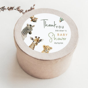 Wilde Safari Dieren Baby Shower Bedankje Favoriet Ronde Sticker